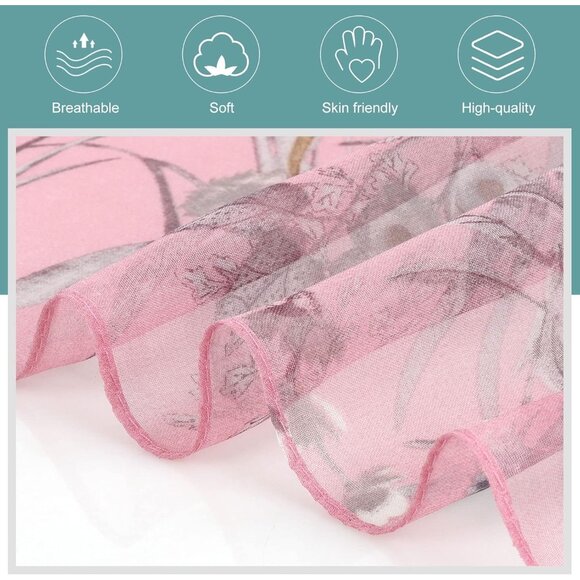 Women's Grass Pink Fashion Lightweight Head Scarf Floral Print Chiffon Scarves - Picture 5 of 7